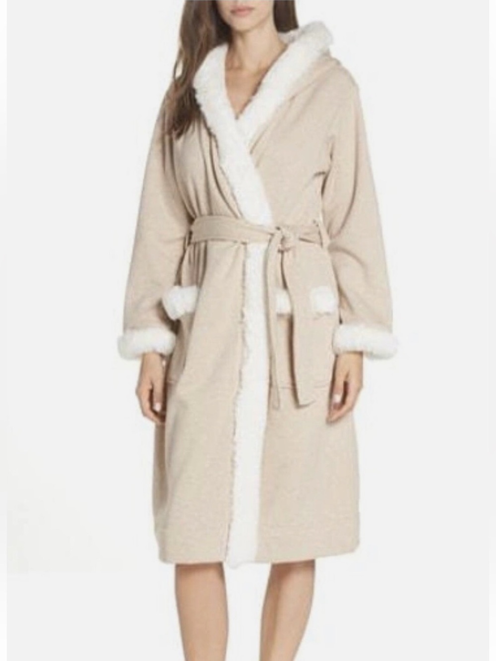 UGG Duffield Beige Sherpa Fleece Belted Cozy Luxury Robe XL Winter Lounge Cabin